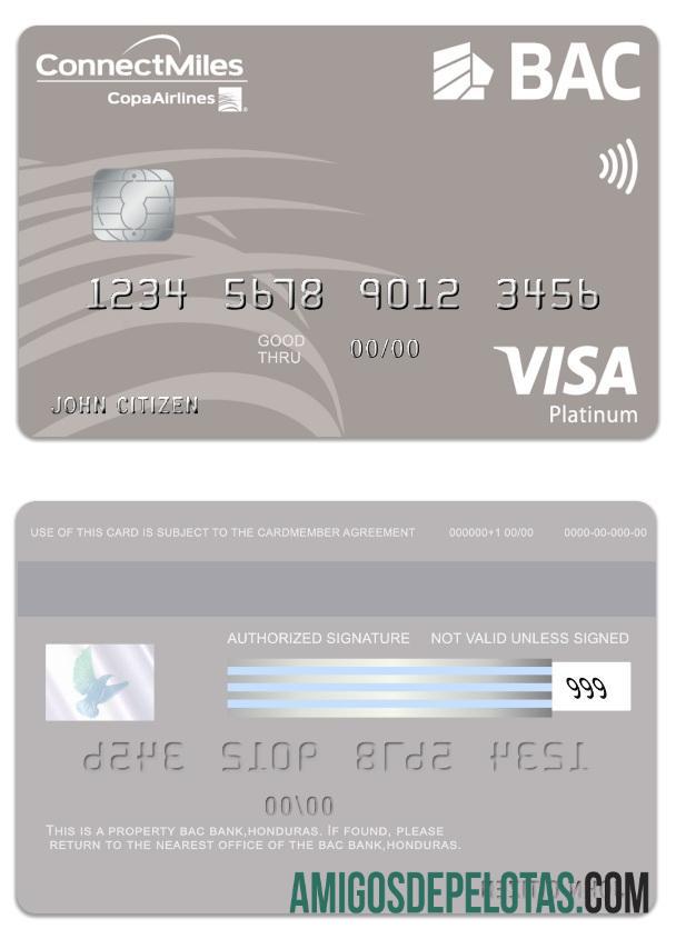 Cartão Honduras BAC Bank Visa Platinum exemplo real